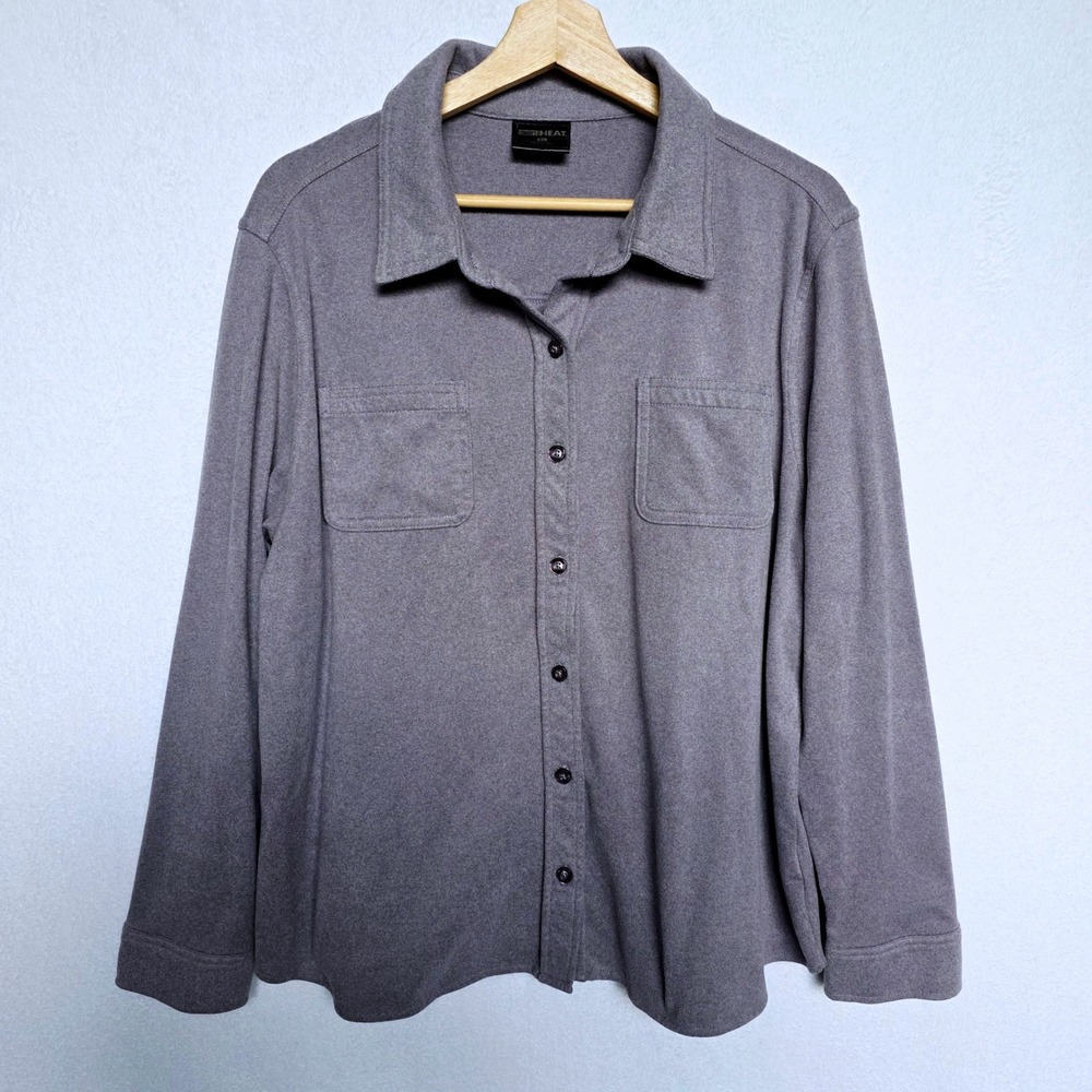 32 Degrees Heat Button Up Shirt Womens XL Purple Excellent Knit Pockets